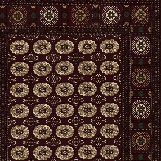 Red and Ivory Floral Medallion Power Loom Area Rug Photo 5