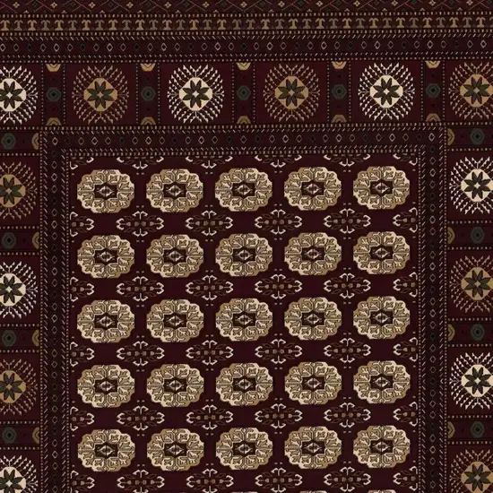 Red and Ivory Floral Medallion Power Loom Area Rug Photo 8
