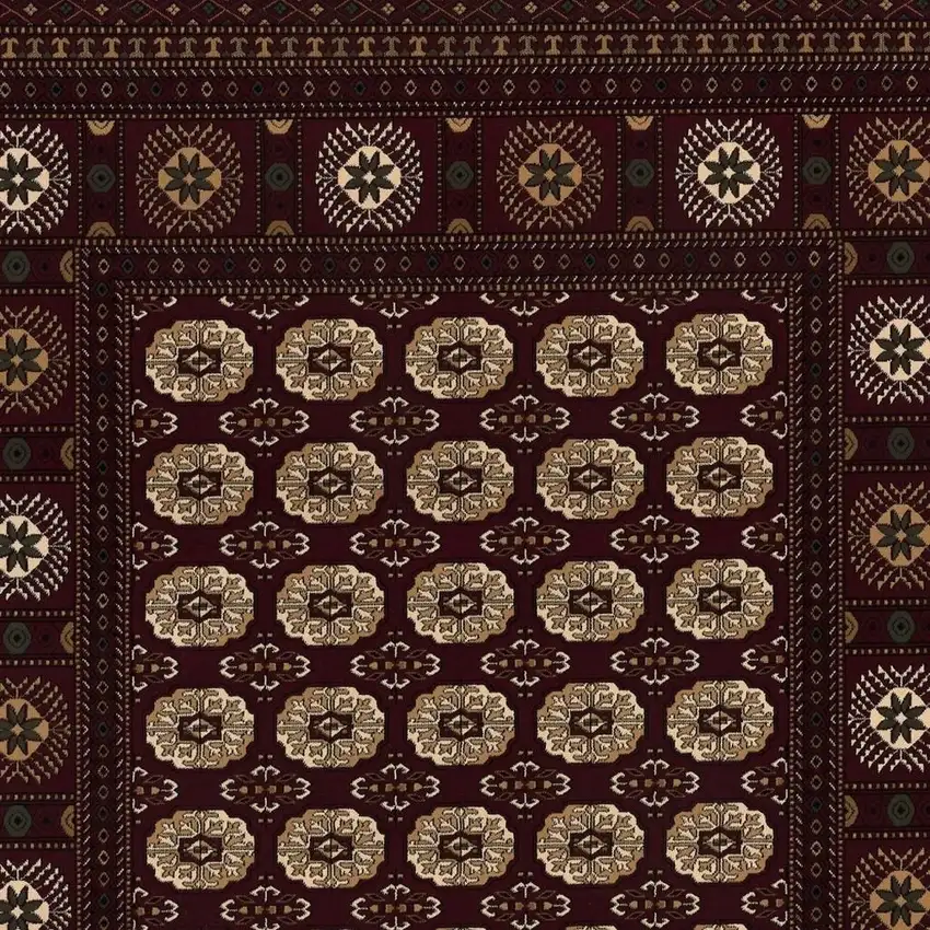 Red and Ivory Floral Medallion Power Loom Area Rug Photo 8