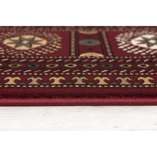 10' Red And Ivory Floral Medallion Runner Rug Photo 9