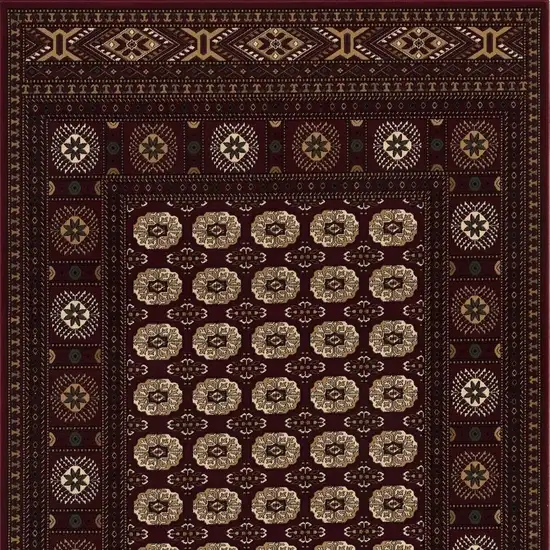13' Red And Ivory Floral Medallion Runner Rug Photo 5