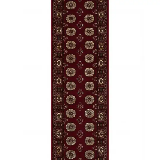 10' Red And Ivory Floral Medallion Runner Rug Photo 8