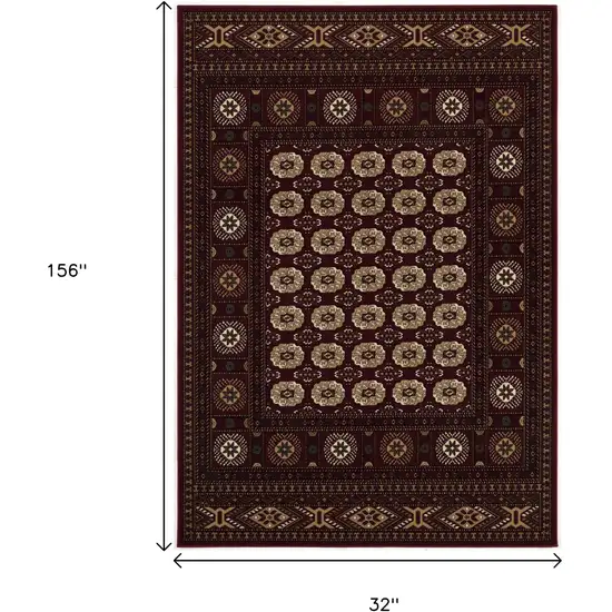 13' Red And Ivory Floral Medallion Runner Rug Photo 3