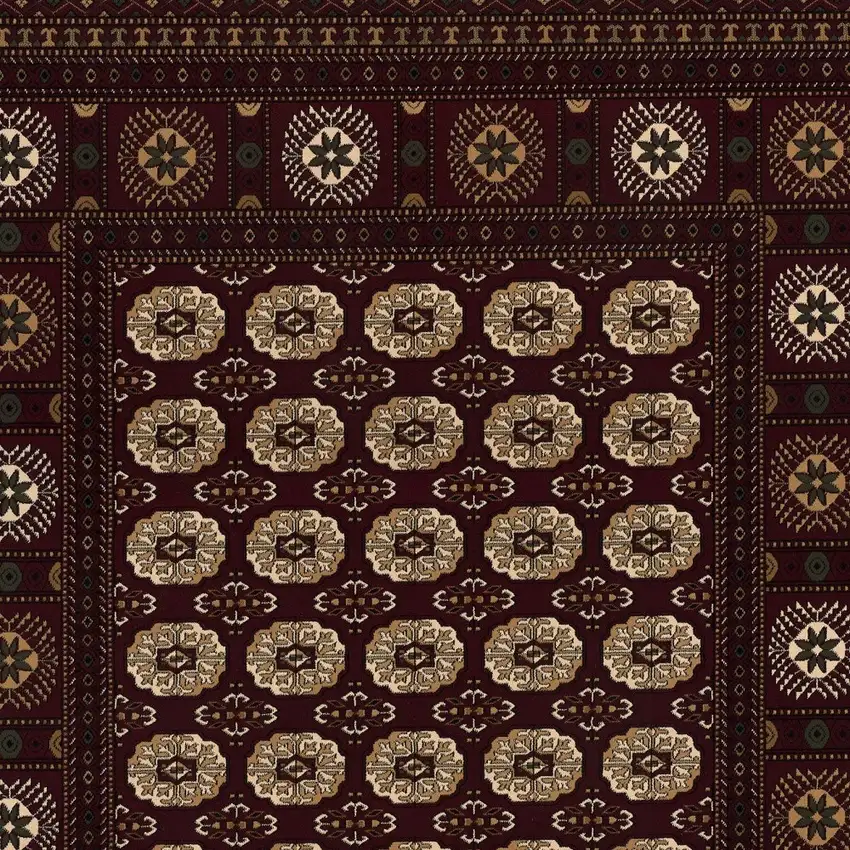 13' Red And Ivory Floral Medallion Runner Rug Photo 5