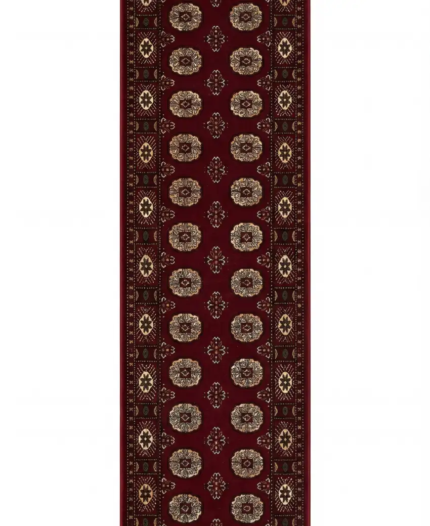 15' Red And Ivory Floral Medallion Runner Rug Photo 7
