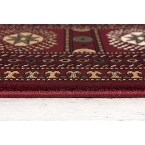 15' Red And Ivory Floral Medallion Runner Rug Photo 5