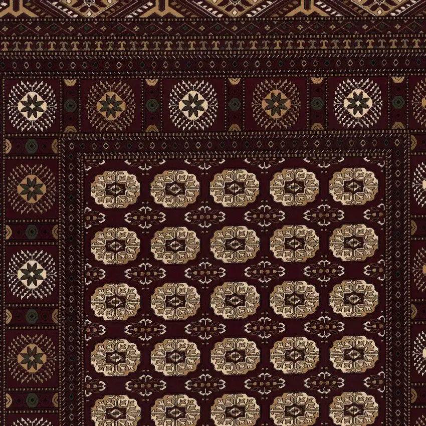 8' Red And Ivory Floral Medallion Runner Rug Photo 5