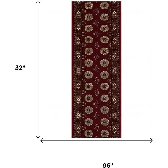 8' Red And Ivory Floral Medallion Runner Rug Photo 8