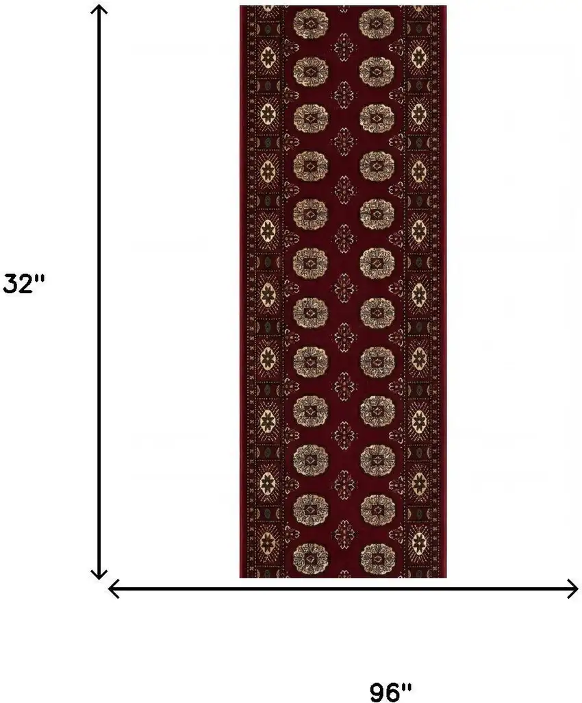 8' Red And Ivory Floral Medallion Runner Rug Photo 8