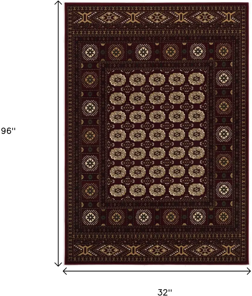 8' Red And Ivory Floral Medallion Runner Rug Photo 3