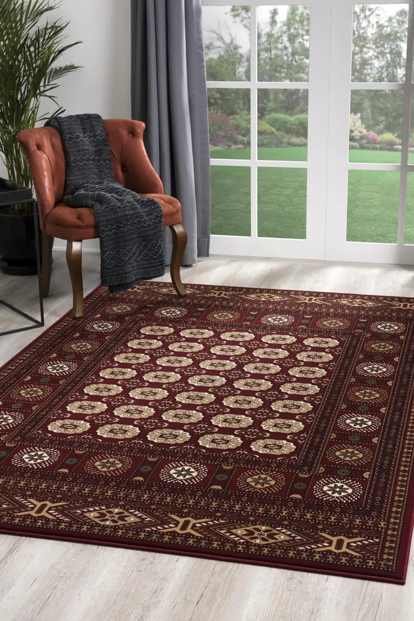 Red Eclectic Geometric Pattern Runner Rug Photo 6