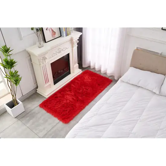 Red Faux Fur Shag Sheepskin Washable Area Rug Photo 7