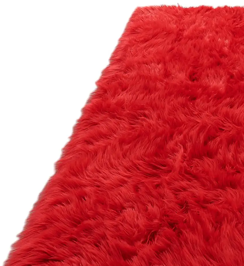 Red Faux Sheepskin Shag Washable Area Rug Photo 6