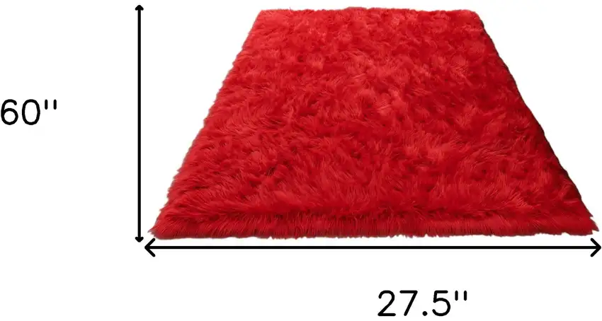 Red Faux Sheepskin Shag Washable Area Rug Photo 3