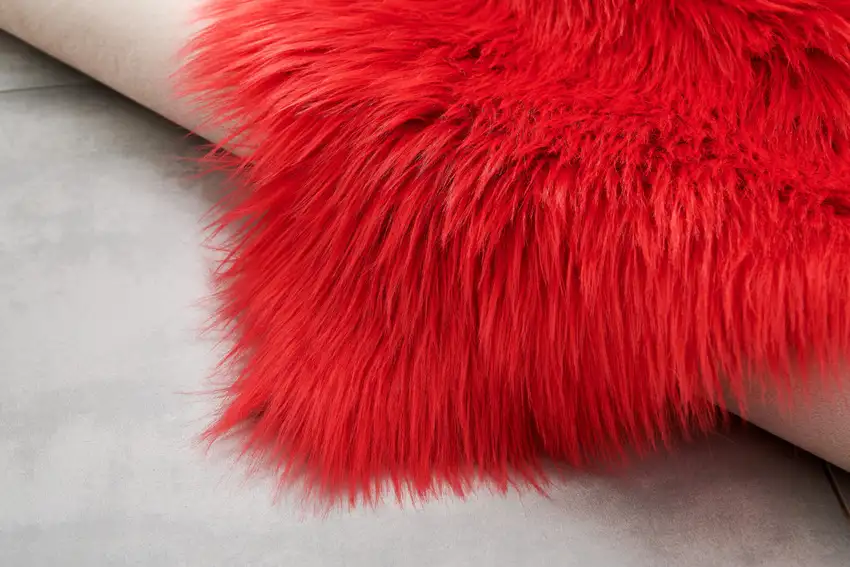 Red Faux Fur Shag Sheepskin Washable Area Rug Photo 3
