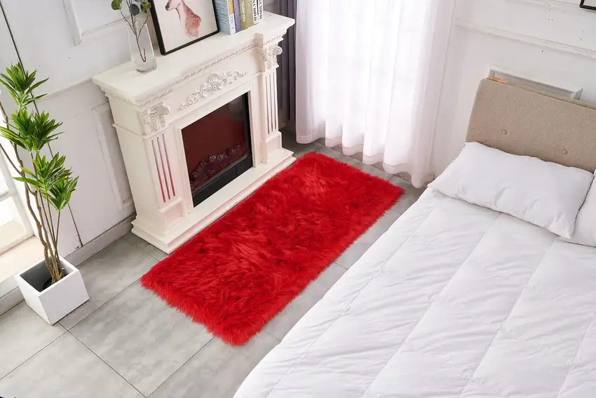 Red Faux Fur Shag Sheepskin Washable Area Rug Photo 5