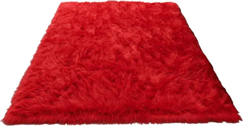 Red Faux Fur Shag Sheepskin Washable Area Rug Photo 1