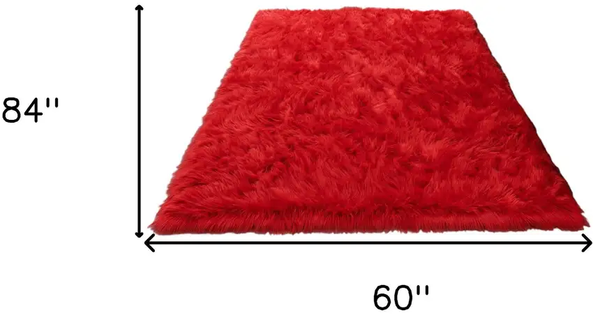 Red Faux Sheepskin Shag Washable Area Rug Photo 3