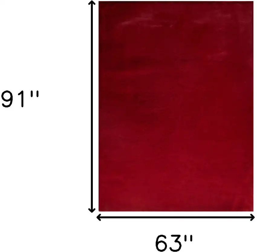 Red Faux Fur Shag Washable Non Skid Area Rug Photo 3