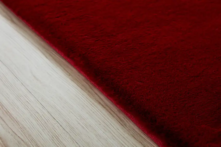 Red Faux Fur Shag Washable Non Skid Area Rug Photo 6