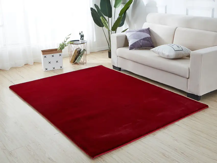 Red Faux Fur Shag Washable Non Skid Area Rug Photo 5