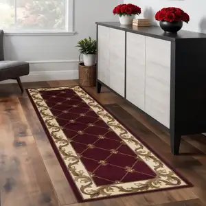 Photo of Red Fleur de Lis Runner Rug