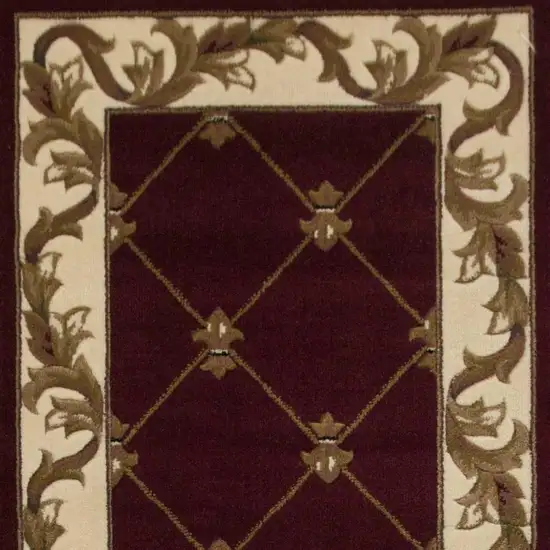 8' Red And Ivory Floral Vines Runner Rug Photo 9