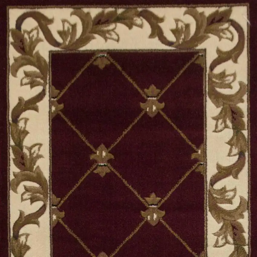 8' Red And Ivory Floral Vines Runner Rug Photo 9