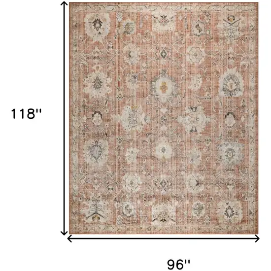 Red Floral Distressed Area Rug Photo 3