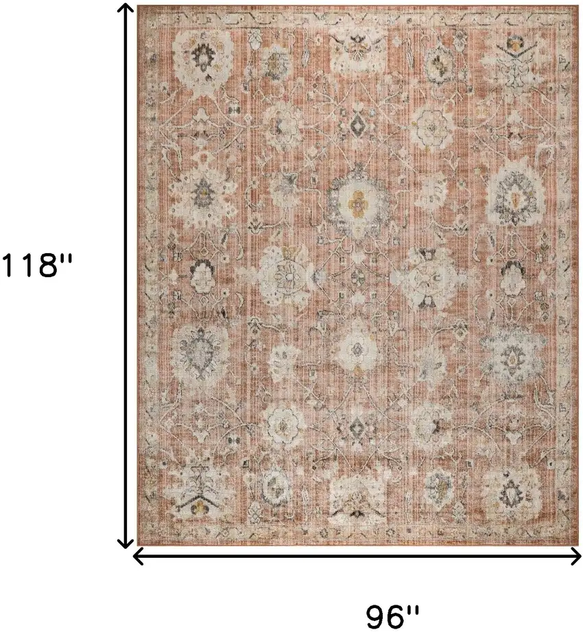 Red Floral Distressed Area Rug Photo 3