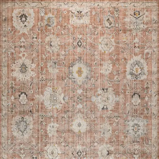 Red Floral Distressed Area Rug Photo 9