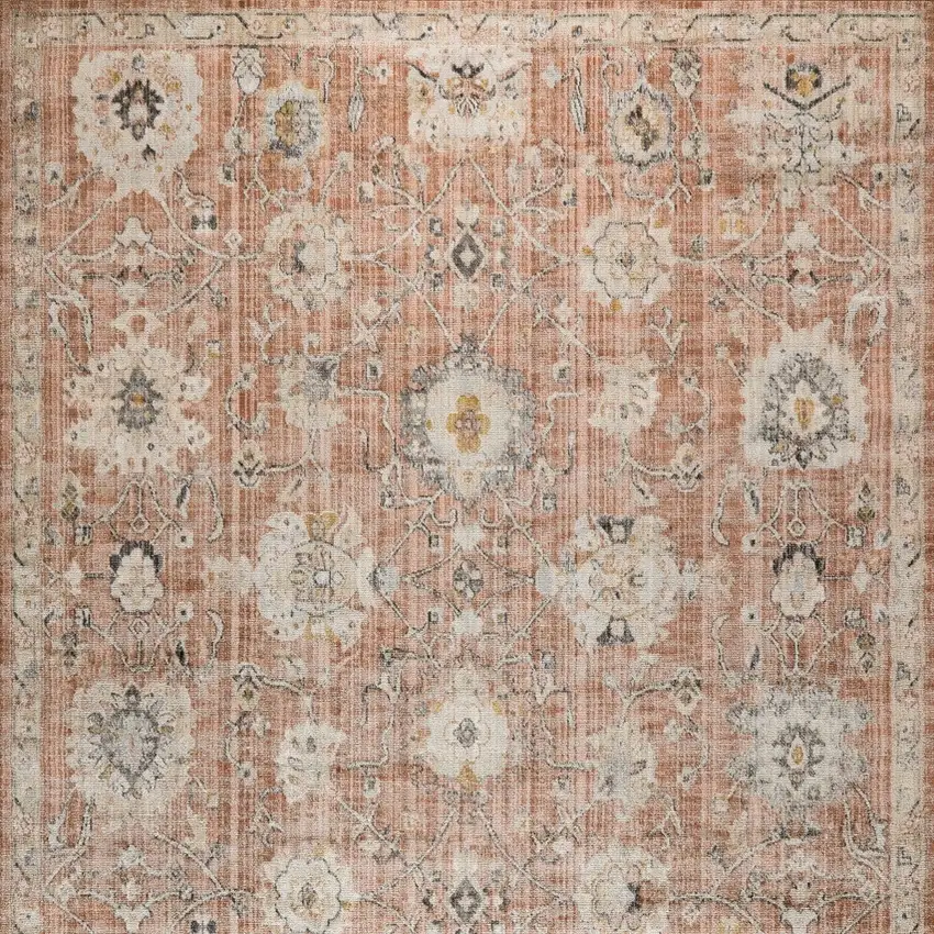 Red Floral Distressed Area Rug Photo 9