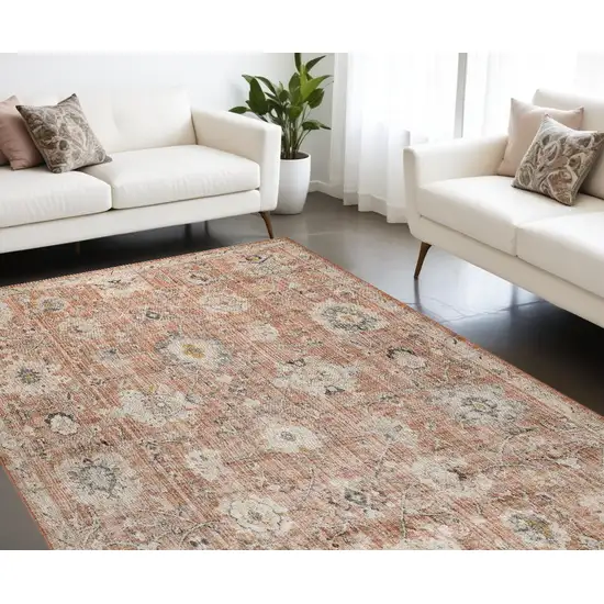 Red Floral Distressed Area Rug Photo 1