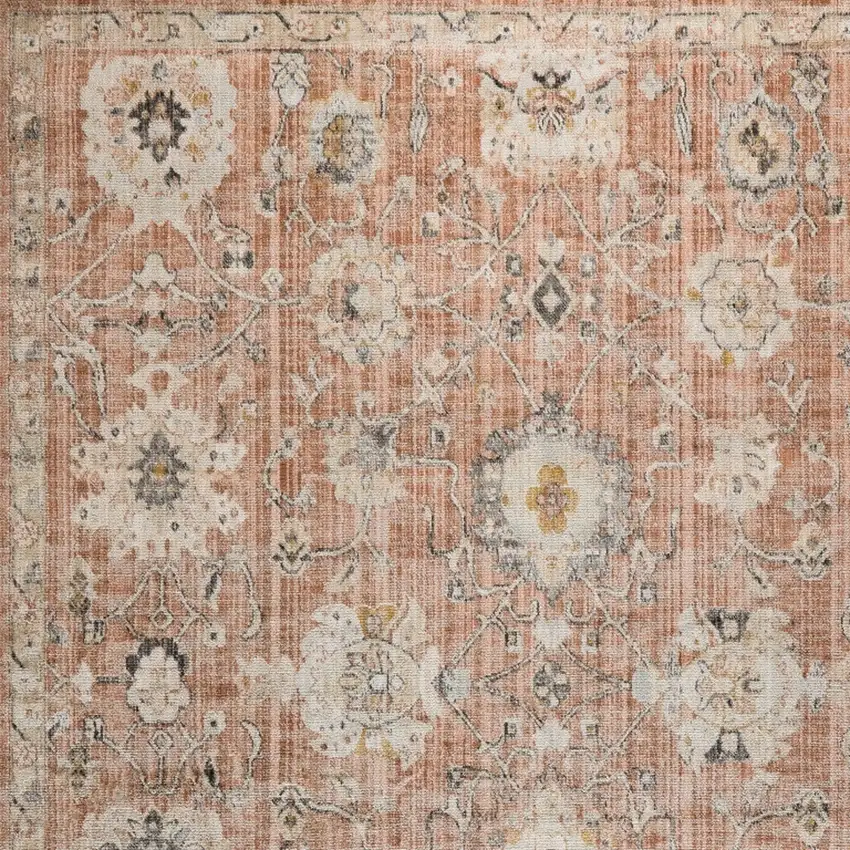 Red Floral Distressed Area Rug Photo 8