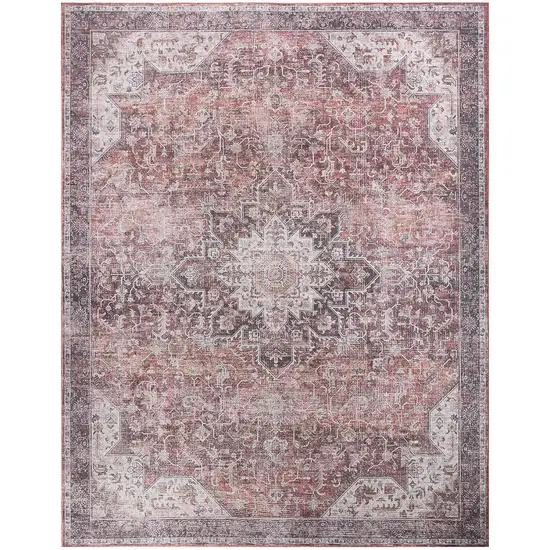 Red Floral Distressed Area Rug Photo 7