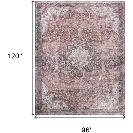 Red Floral Distressed Area Rug Photo 3