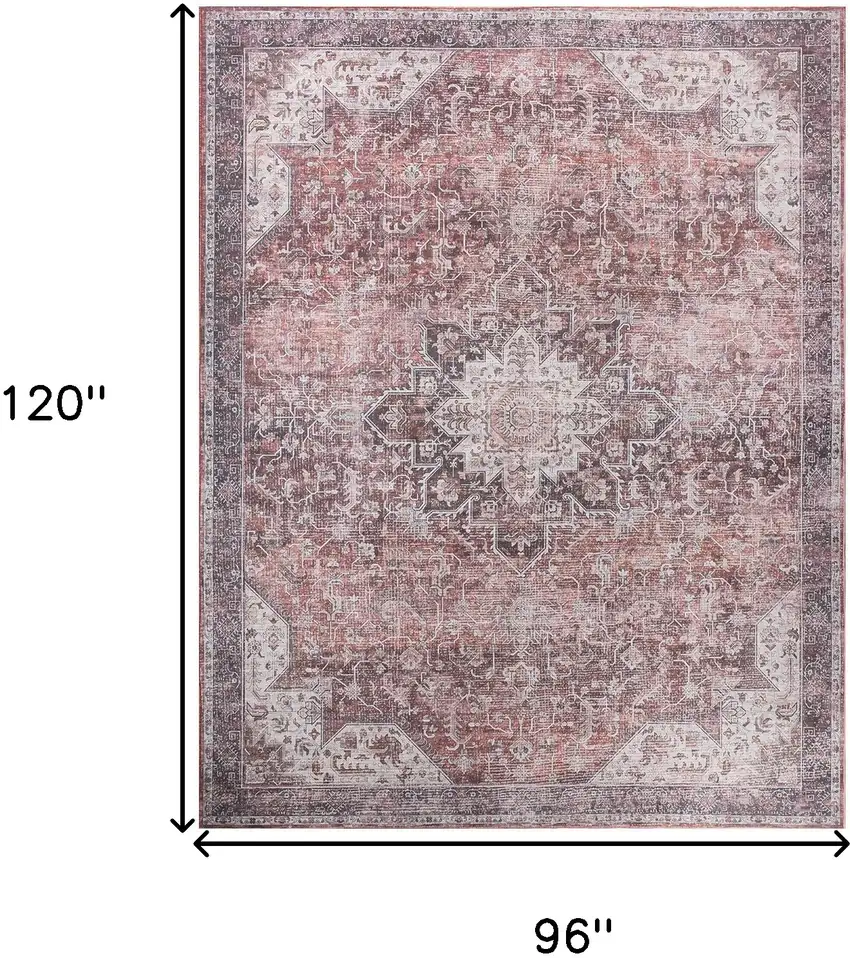 Red Floral Distressed Area Rug Photo 3