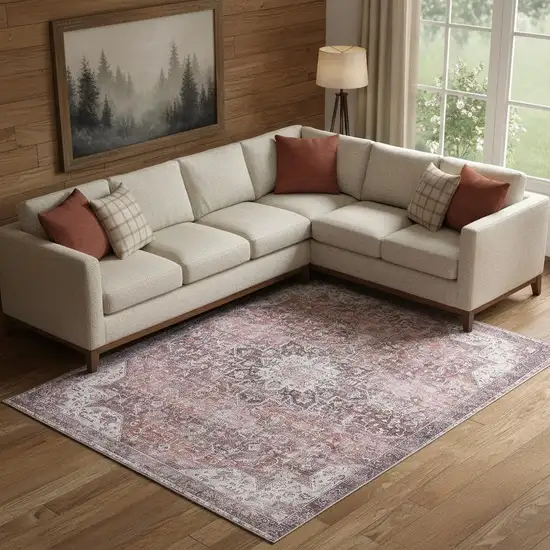 Red Floral Distressed Area Rug Photo 1