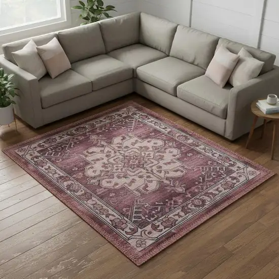 Red Floral Distressed Area Rug Photo 1