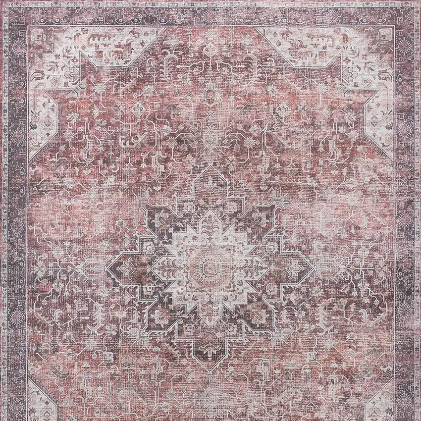Red Floral Distressed Area Rug Photo 8