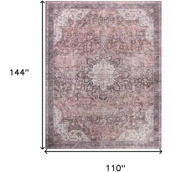 Red Floral Distressed Area Rug Photo 3