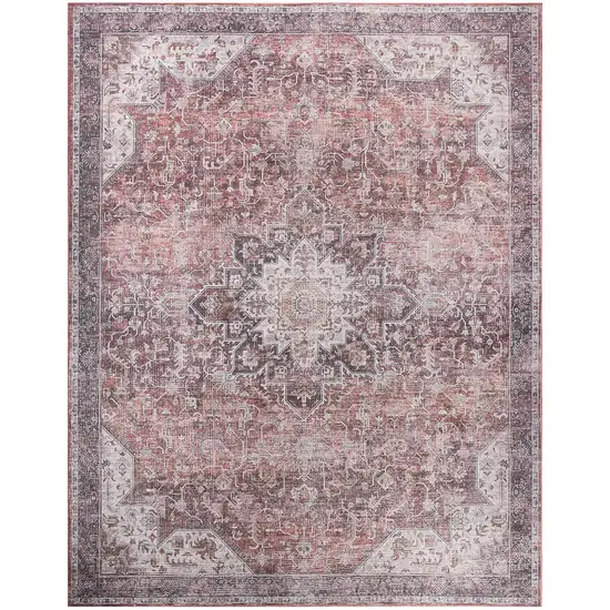 Red Floral Distressed Area Rug Photo 8