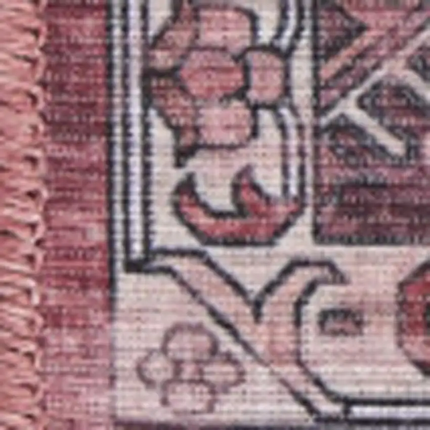 Red Floral Distressed Area Rug Photo 3