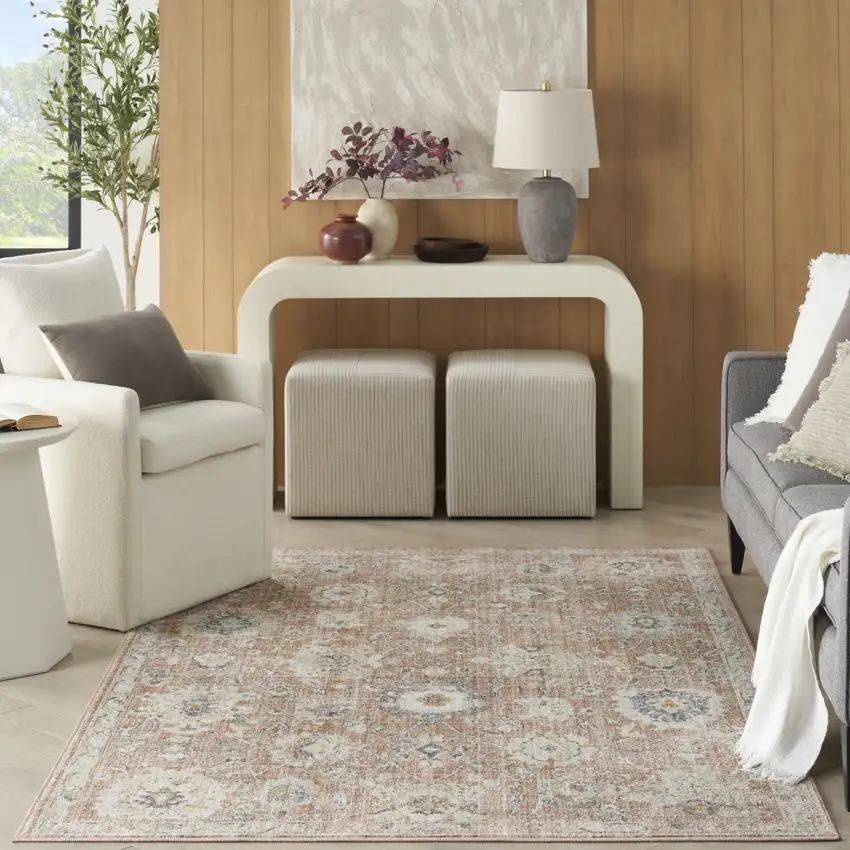Red Floral Distressed Area Rug Photo 6