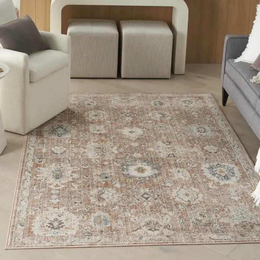 Red Floral Distressed Area Rug Photo 5