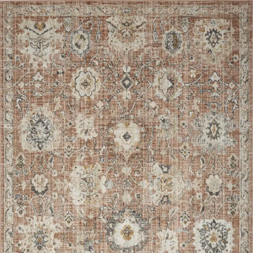 Red Floral Distressed Area Rug Photo 8