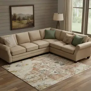 Photo of Red Floral Distressed Area Rug