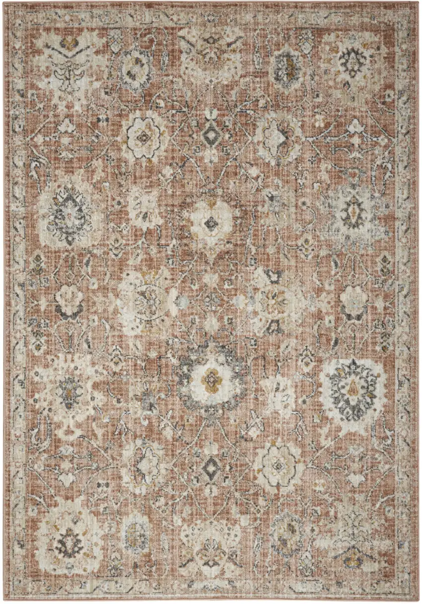 Red Floral Distressed Area Rug Photo 7