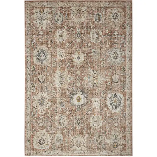 Red Floral Distressed Area Rug Photo 7