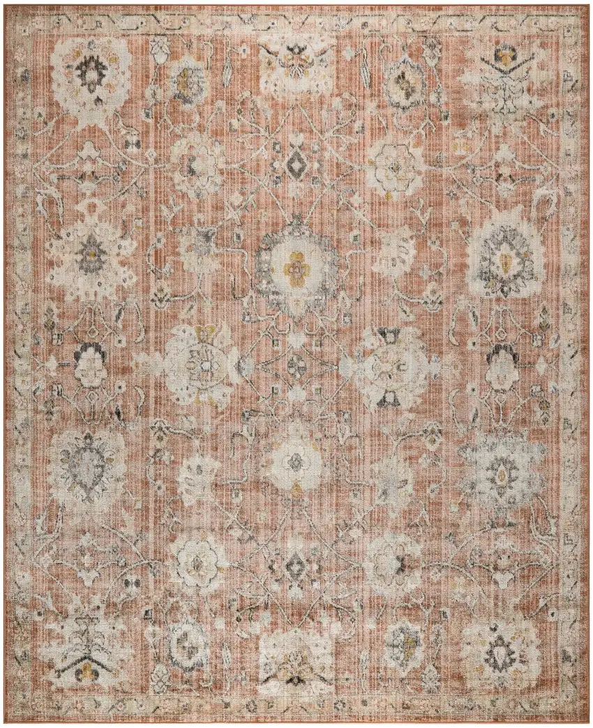 Red Floral Distressed Area Rug Photo 7